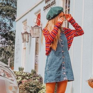 Blue denim overall dress